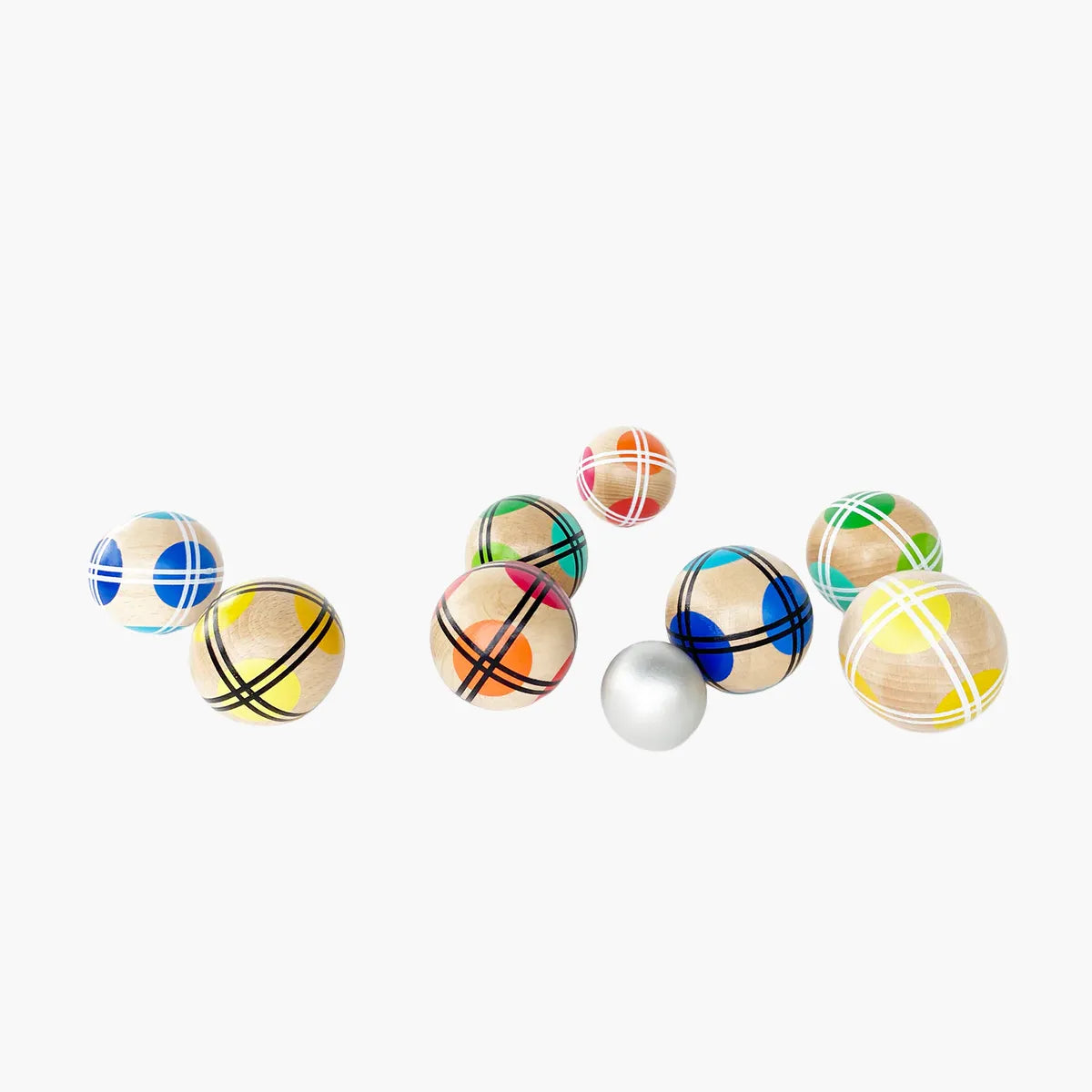 Colorful wooden beads on a white background
