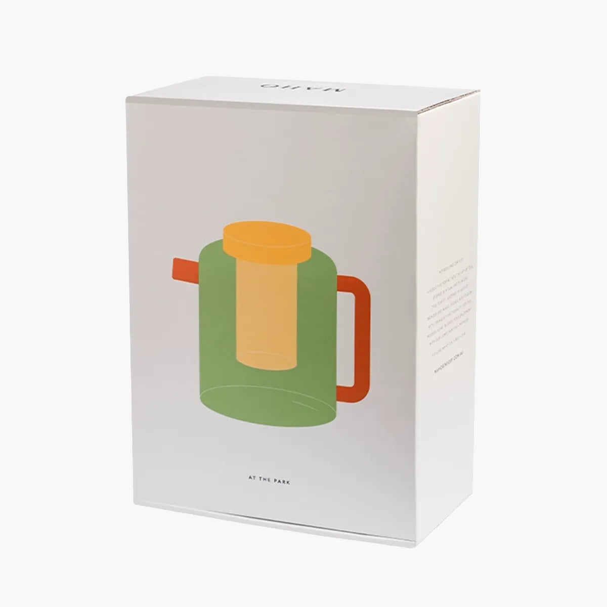Product packaging with a colorful illustration of a green tea pot on a white background