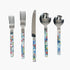 Utensils Set - Slowdown Studio. Set of cutlery with colorful handle designs on a white background