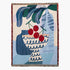 Bed throw blanket with blue and red still life of cherries in a bowl