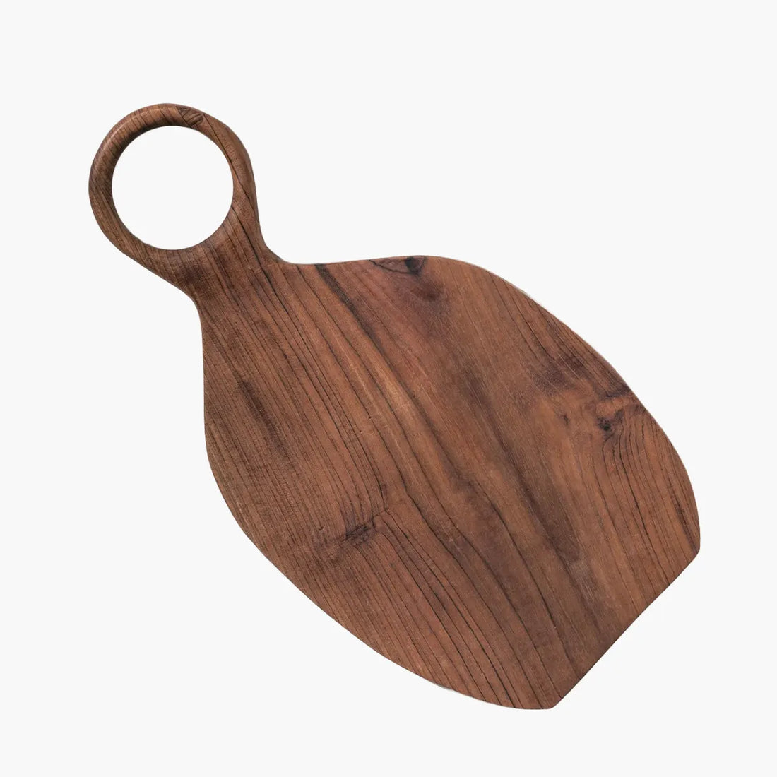 Wooden cutting board with a handle on a white background