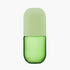 Green glass carafe with a light green lid on a white background