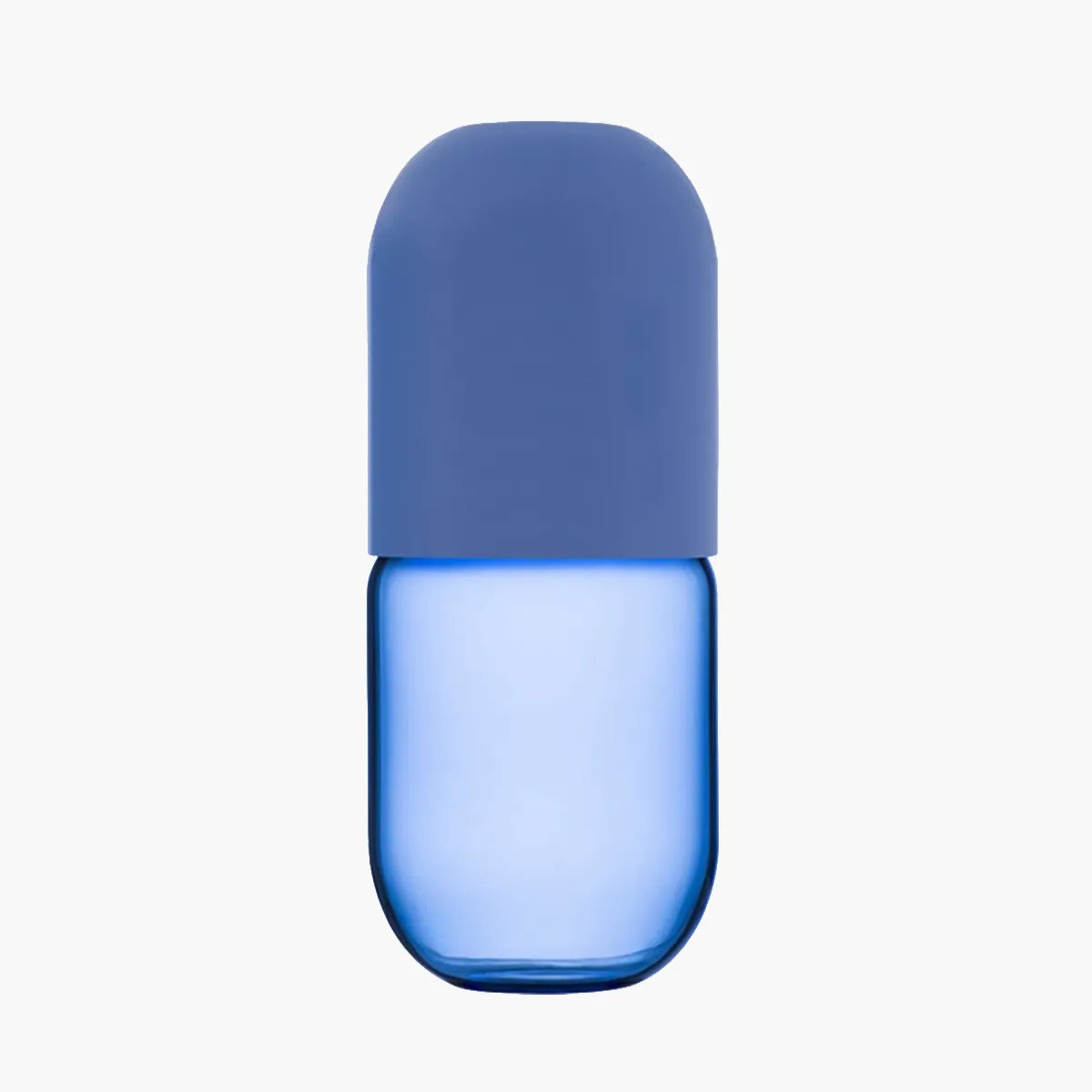 Blue cylindrical carafe with a blue lid on a white background