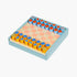 Wooden checkers game with colorful pieces on a white background