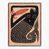 Woven blanket with a black mermaid folk art design on a beige background