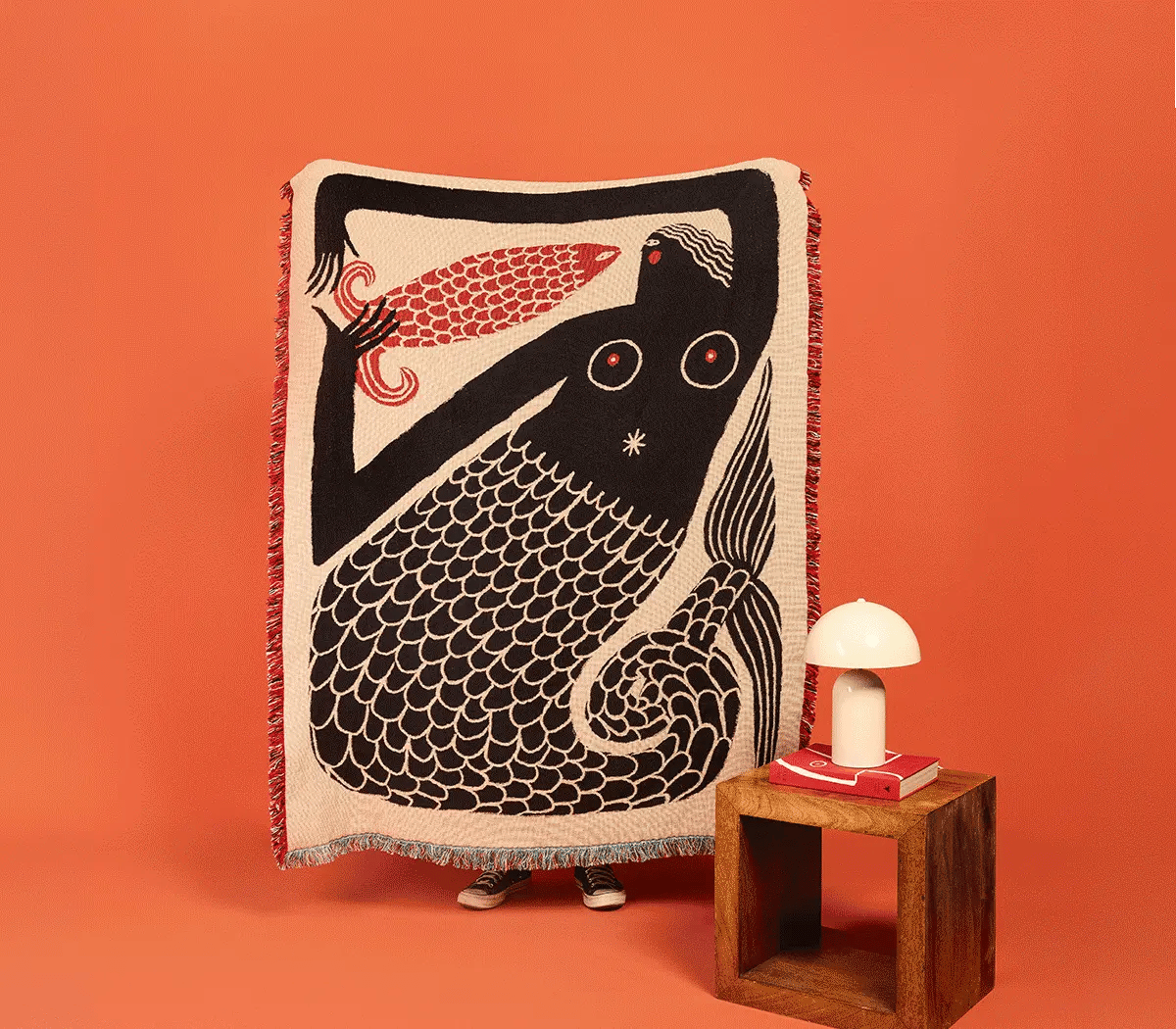 Slowdown Studio Odessa Throw featuring a mermaid and fish folklore design by artist Tabby Booth