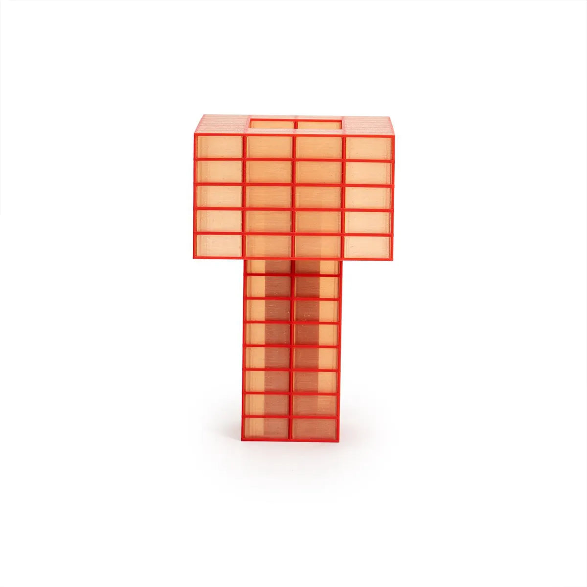 A Ridezign Tesser 5:8 Lamp shaped like the letter T, featuring a square head with a grid pattern and a vertical stem, shown on a plain white background.