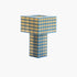 A Ridezign Tesser 5:8 Lamp with blue grids and beige squares on a white background