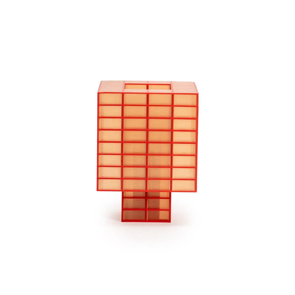 A Ridezign Tesser 8:3 Lamp with a grid pattern, standing on a matching base against a white background.