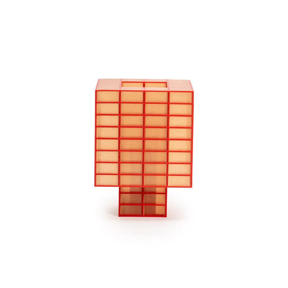 A Ridezign Tesser 8:3 Lamp with a grid pattern, standing on a matching base against a white background.