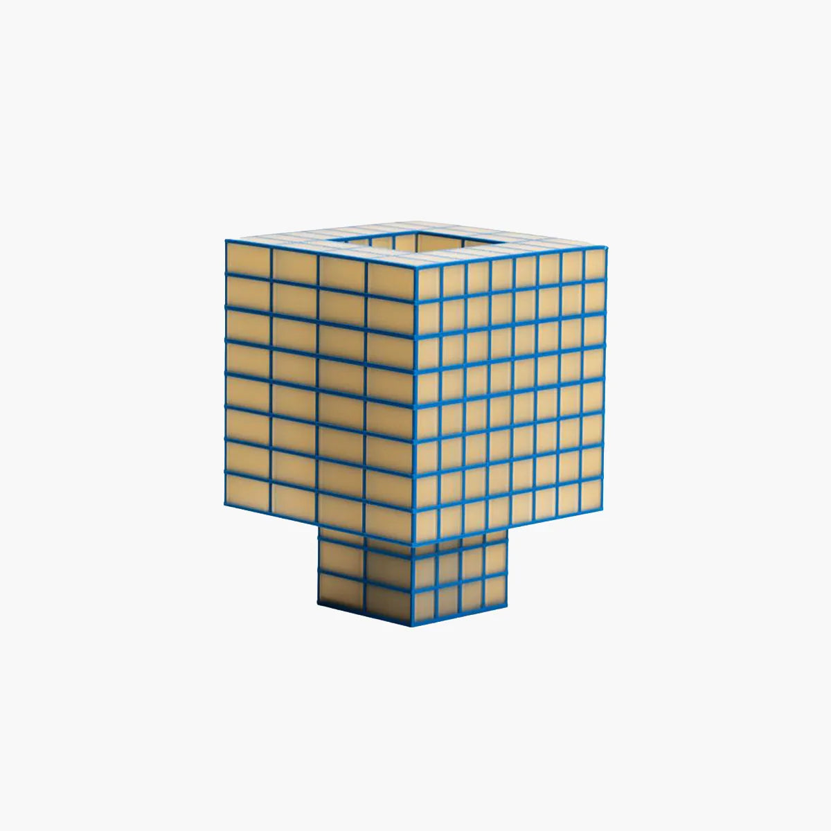 A Ridezign Tesser 8:3 Lamp with a blue grid frame and beige translucent or frosted square panels, shown on a plain light gray background.